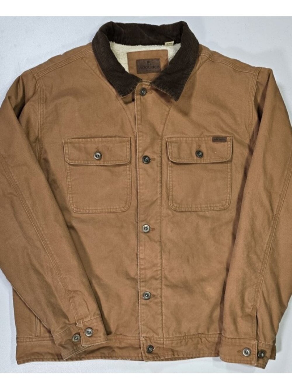 Woolrich Button Up Sherpa Lined Canvas Work Chore Outdoor Coat Jacket Men's L